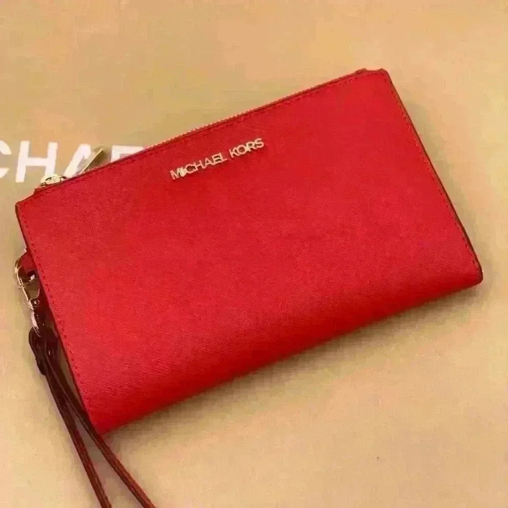 Michael Kors Double Zip Wristlet Wallet DK Sangria